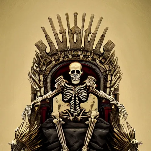 Portrait of a skeleton king sitting on the throne