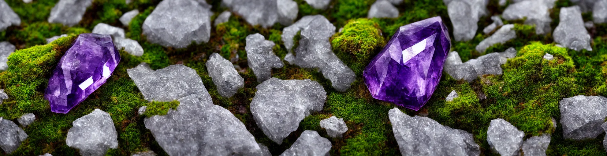 Prompt: symmetrical, beautiful, rock, amethyst, sand, smoke, moss, light rays, hdr, 8 k, intricate