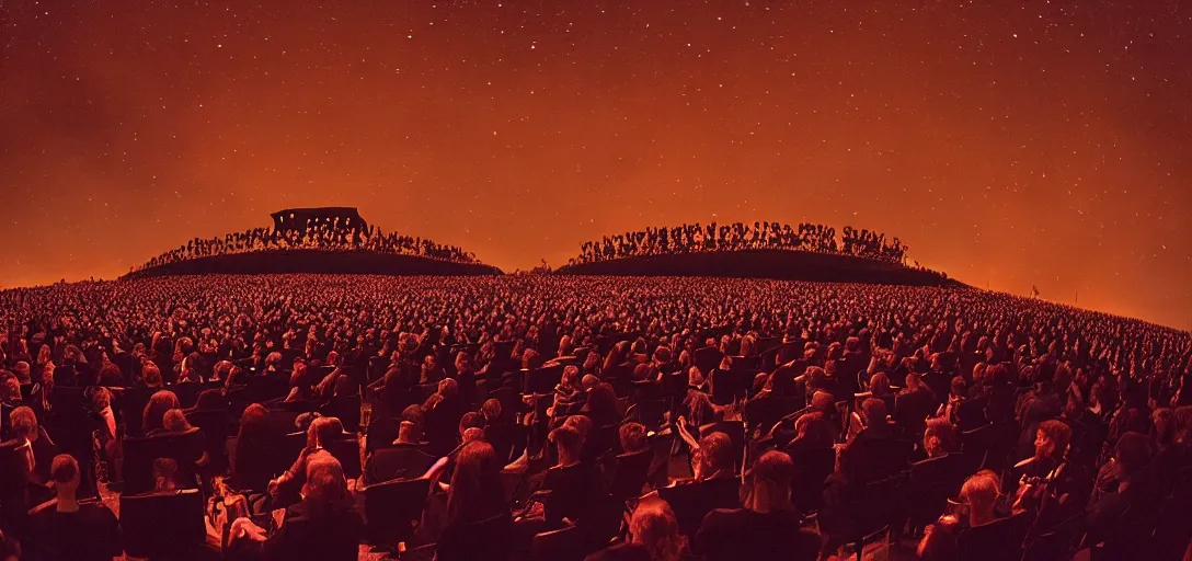 Image similar to a very high resolution image from a new movie. a beautiful concert during the night. photorealistic, photography, directed by stanley kubrick