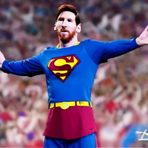 Image similar to a still of Messi as Superman