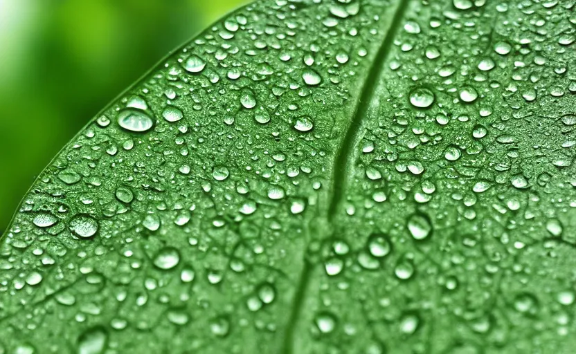 Prompt: zoom in of a tree leaf, highly detailed, water drops