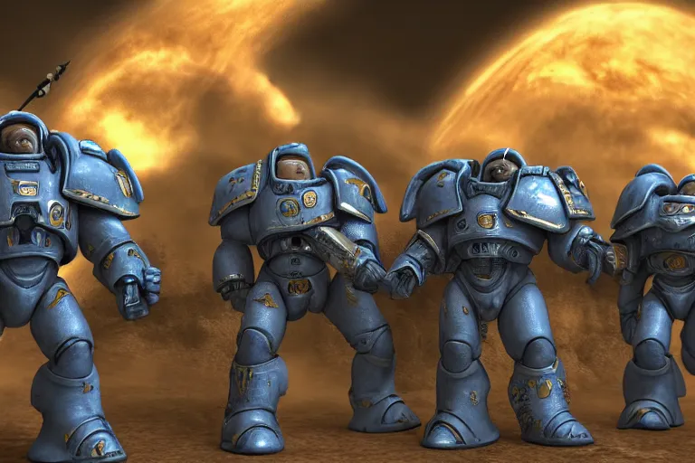 Image similar to 3D animation of StarCraft space marines by tiger Deakins