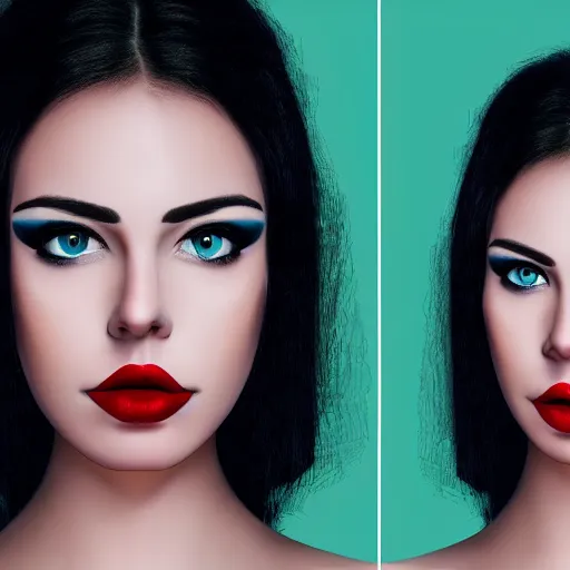 Image similar to a highly detailed symmetric face of a pretty young woman, hyperrealistic, detailed eyes, red lipstick