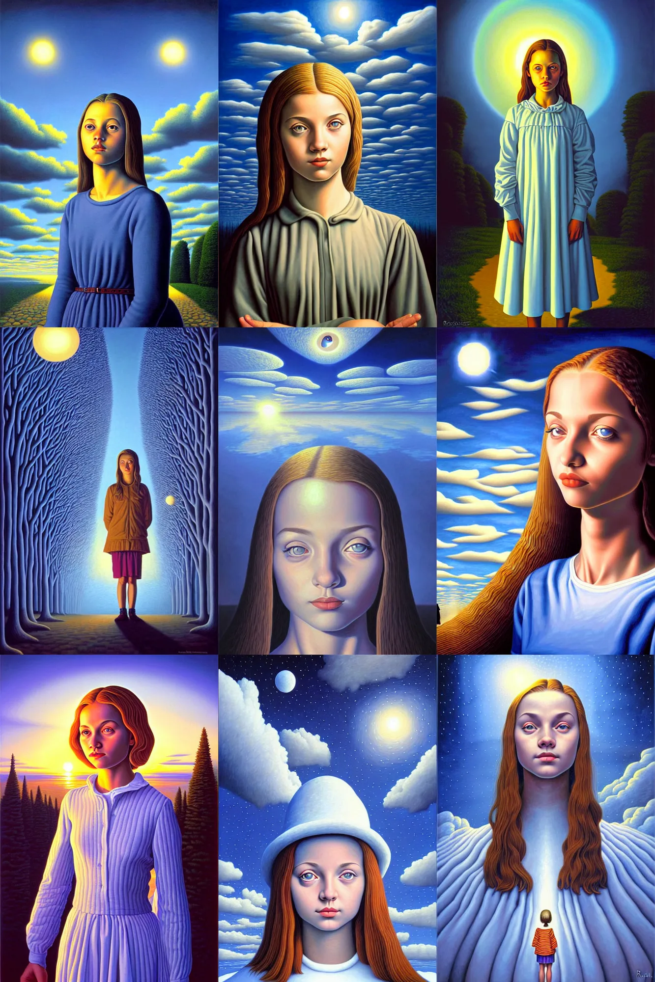 Prompt: a close - up portrait of girl painted by rob gonsalves, surrealistic, good light, magical atmosphere.