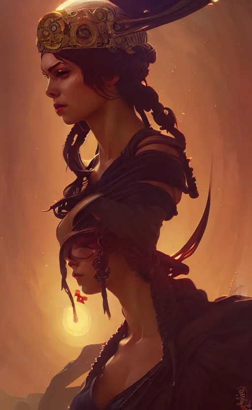 Prompt: Pirate queen, sci-fi, highly detailed, digital painting, artstation, concept art, smooth, sharp focus, illustration, art by artgerm and greg rutkowski and alphonse mucha