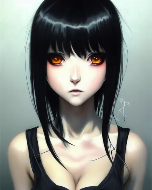 Image similar to portrait Anime goth girl, cute-fine-face, black-hair pretty face, realistic shaded Perfect face, fine details. Anime. realistic shaded lighting by Ilya Kuvshinov katsuhiro otomo ghost-in-the-shell, magali villeneuve, artgerm, rutkowski, WLOP Jeremy Lipkin and Giuseppe Dangelico Pino and Michael Garmash and Rob Rey