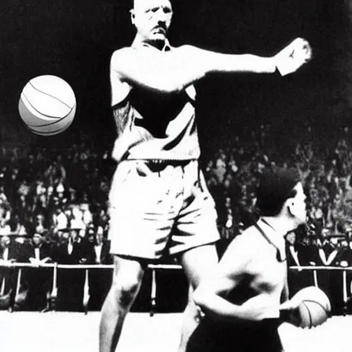 Image similar to hitler playing basketball, realistic, detailed