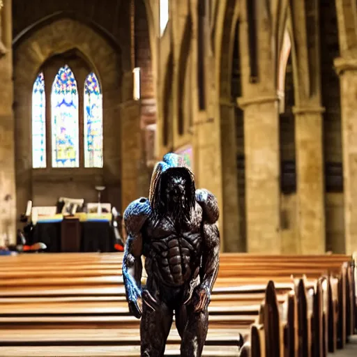 Image similar to the predator at the pulpit of a large church service