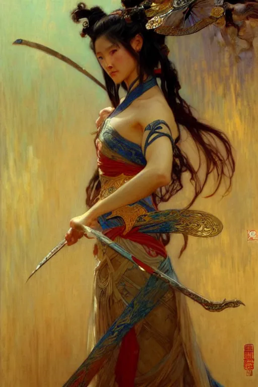 Prompt: attractive female, wuxia, painting by gaston bussiere, craig mullins, greg rutkowski, alphonse mucha