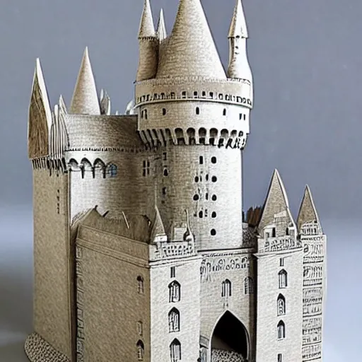 Prompt: intricate cut paper sculpture of hogwarts castle in a book