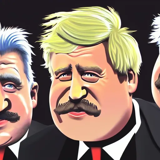 Prompt: boris johnson, stalin, shrek, joe baiden running in a spot. detailed high quality caricature