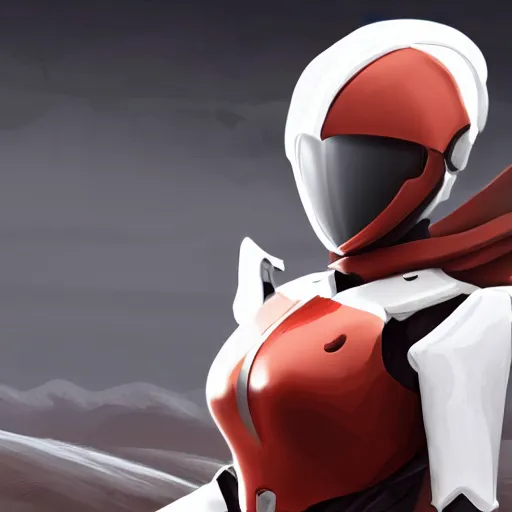 Image similar to portrait of a beautiful female soldier, no makeup, in glossy sleek white armor inspired by samus aran and a long red cape, heroic posture, determined expression, no helmet, on the surface of mars, cinematic, sci-fi, hyperrealistic, detailed