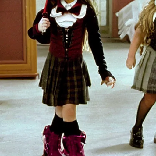 Image similar to film still of sofia vergara as a gothic schoolgirl, directed by quintin tarantino.
