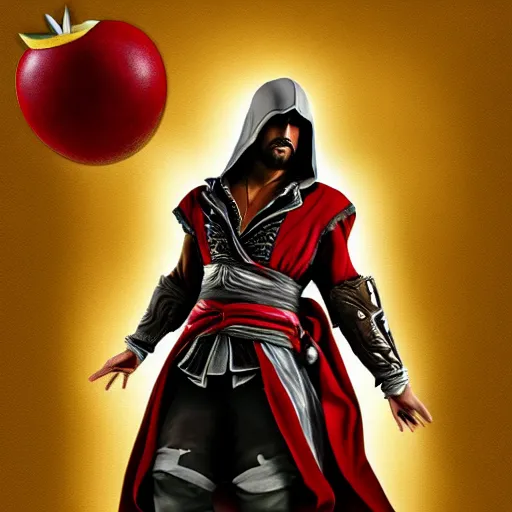 Image similar to painting of ezio auditore holding a golden apple