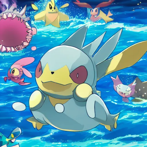 Image similar to A new Pokemon that is an aquatic cat, Pokemon official art, Gamefreak, Nintendo, 8k, Illustration