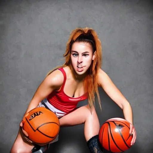 Prompt: sexy female demon trying to play basketball