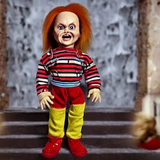 Prompt: chucky the killer doll standing in a church