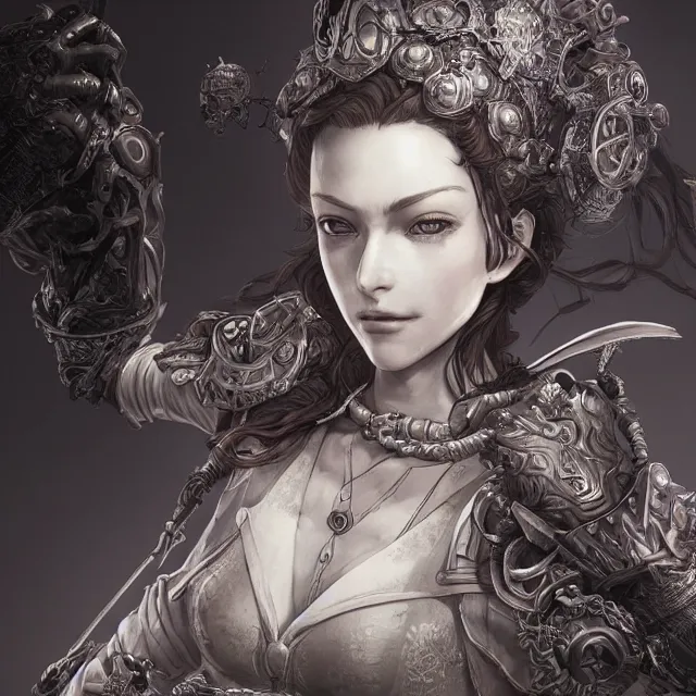 Image similar to the portrait of neutral evil fallen female knight vagabond as absurdly beautiful, gorgeous, elegant, sophisticated, woman, an ultrafine hyperdetailed illustration by kim jung gi, irakli nadar, intricate linework, bright colors, octopath traveler, final fantasy, unreal engine 5 highly rendered, global illumination, radiant light, detailed and intricate environment