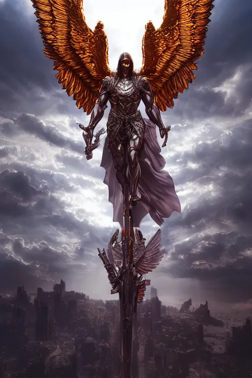 Prompt: archangel micheal by tsuyoshi nagano, illustration, cinematic lighting, hyperdetailed, 8 k, symmetrical, trending on artstation