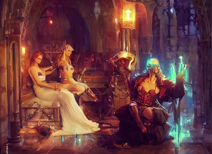 Prompt: medieval cyberpunk by vladimir volegov and alexander averin and delphin enjolras and daniel f. gerhartz