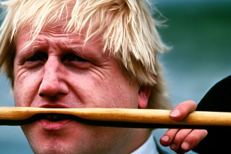 Image similar to closeup portrait of boris johnson at the beach moving britain with an oar, natural light, sharp, detailed face, magazine, press, photo, steve mccurry, david lazar, canon, nikon, focus