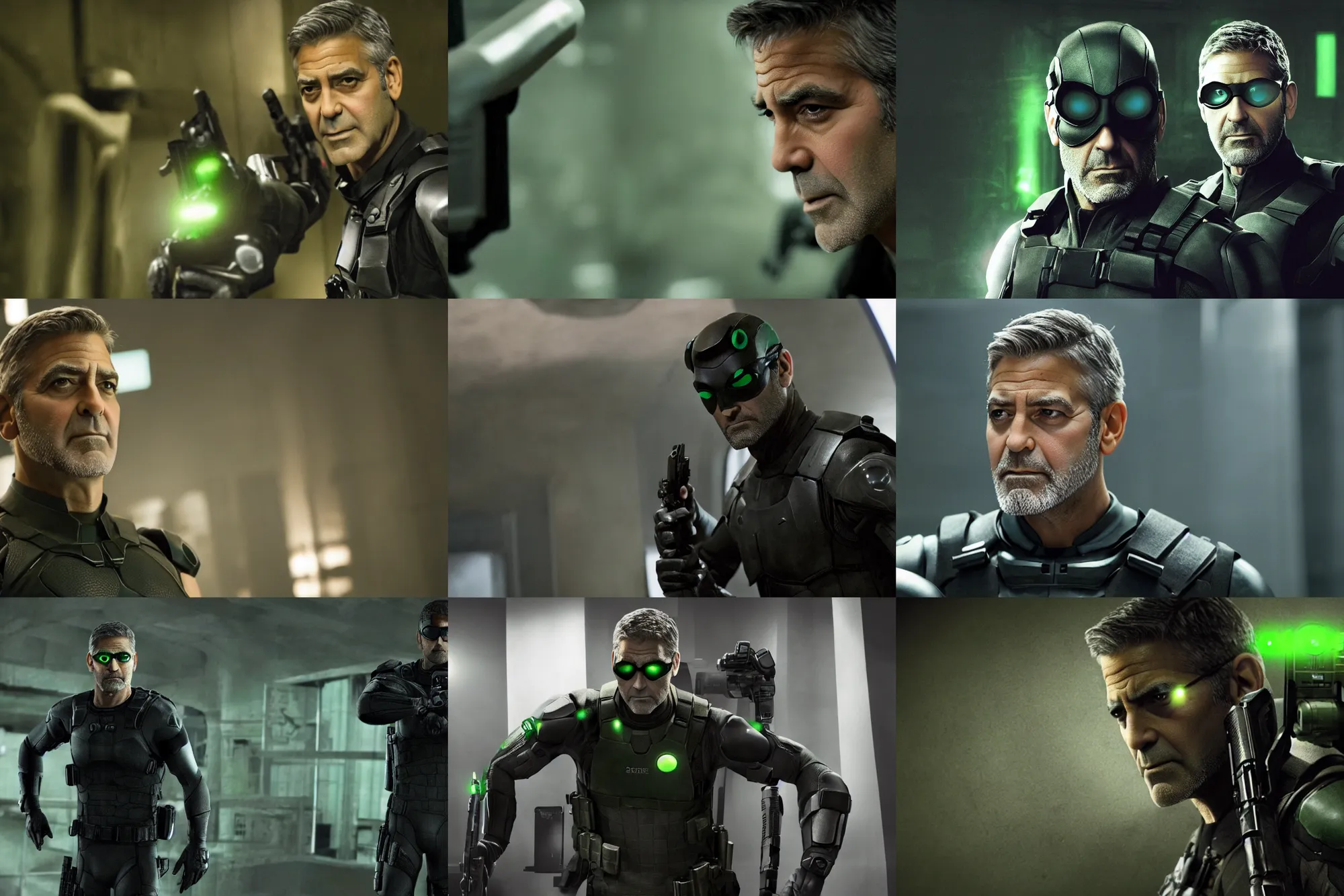 Prompt: film still of george clooney as sam fisher in splinter cell, imax, 4 k,