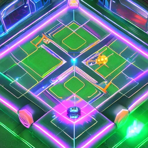 Prompt: futuristic neon arena isometric style by rocket league