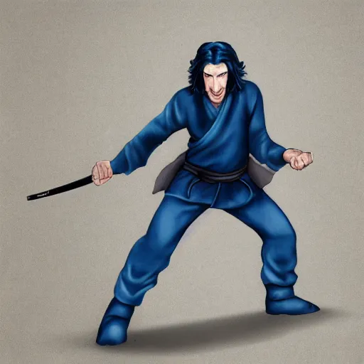 Image similar to adam driver as ninja, blue hair