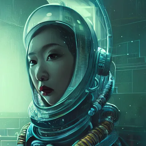 Image similar to hyperrealistic portrait of a woman squid monster astronaut, full body portrait, well lit, intricate abstract. cyberpunk, intricate artwork, by Tooth Wu, wlop, beeple, in the style of Jin Kagetsu, James Jean and wlop, highly detailed, sharp focus, intricate concept art, digital painting, ambient lighting, 4k, artstation