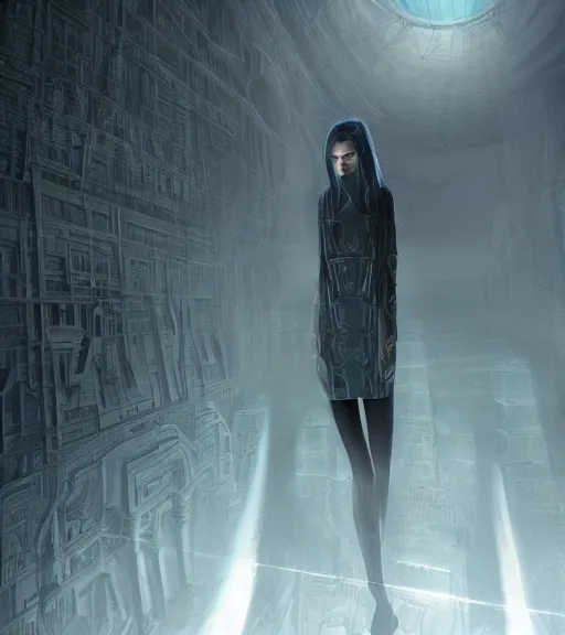 Image similar to ethereal picture of tarkovsky greatest scene, aura of the ancient destroyed majestic tower of babylon, a woman in futuristic cyber clothing, transparent puffer jacket, hyperealistic, blockchain, cyber world, ambient lighting, concept art, intricate, hyper detailed, smooth, dynamic volumetric lighting, ocatane, ray trace, cinematic, high quality, cgsociety