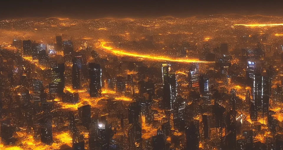 Image similar to alien invasion to santiago de chile, lights, high detail, cyberpunk, dream