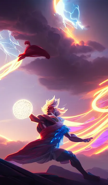 Prompt: the god zeus, lightning, action, epic, close up, sharp focus, digital art, concept art, dynamic lighting, character design by anna dittman and rossdraws, environment by jessica rossier