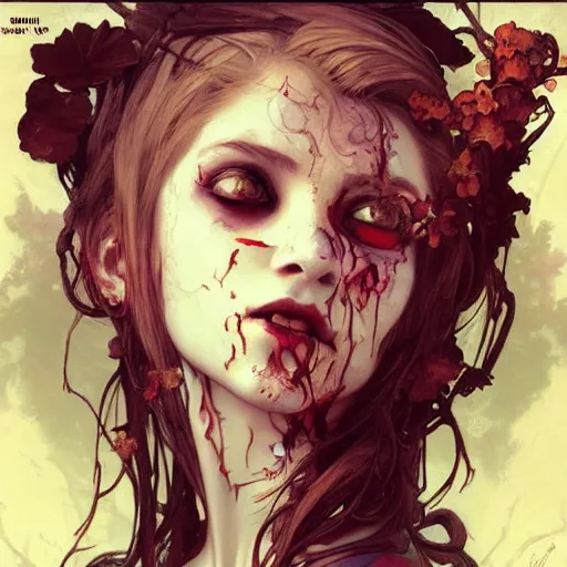 Image similar to beautiful zombie girl, intricate, art by artgerm and greg rutkowski and alphonse mucha and william - adolphe bouguereau, high detailed, 4 k,