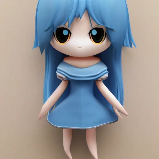 Image similar to cute fumo plush of galatea, greek myth, chibi, blue dress, vray, symmetry