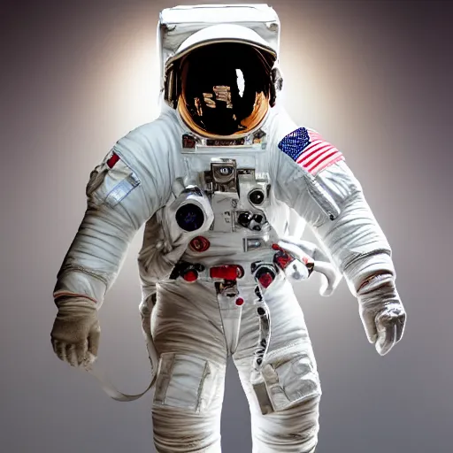 Prompt: photograph of an astronaut, lit from bottom, full body photo,, 8 k