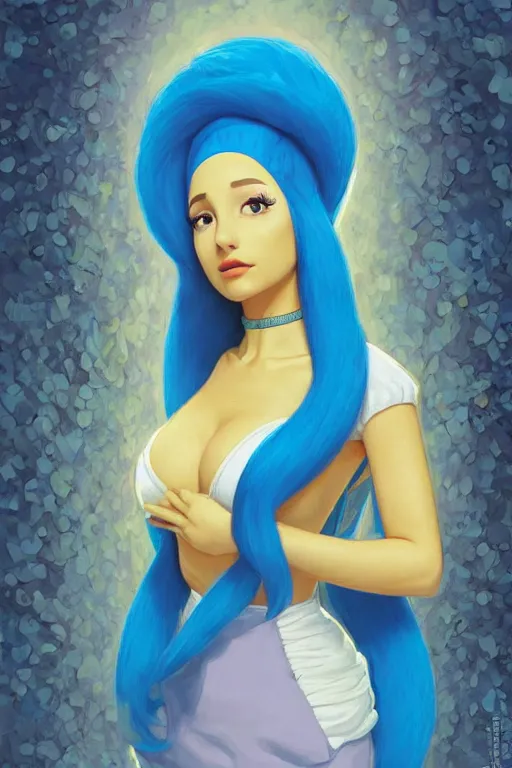 Prompt: beautiful cottagecore Ariana Grande as marge simpson, blue Hair, simpsons, marge, springfield, intricate, elegant, highly detailed, digital painting, artstation, concept art, smooth, sharp, focus, illustration, art by artgerm and greg rutkowski and alphonse mucha