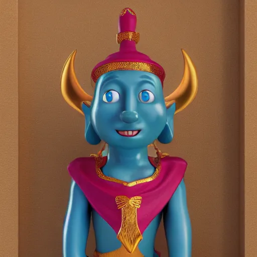 Image similar to friendly culturally appropriate genie mascot for a website, 3 d render character art 8 k