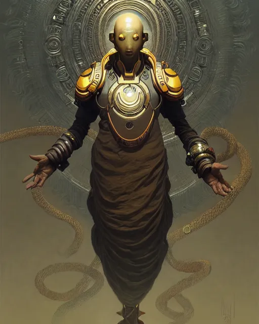 Image similar to zenyatta from overwatch, character portrait, concept art, intricate details, highly detailed by greg rutkowski, michael whelan and gustave dore