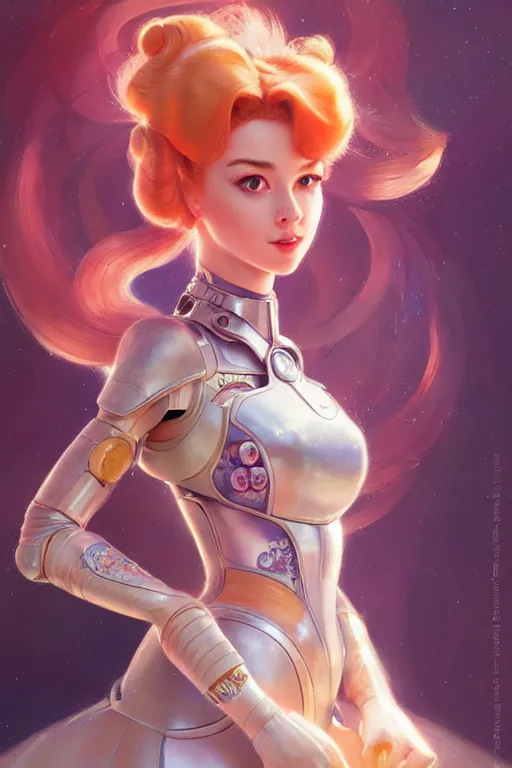 Image similar to cyborg princess peach profile picture by Margaret Keane, dynamic pose, intricate, futuristic, fantasy, elegant, by Stanley Artgerm Lau, greg rutkowski, thomas kindkade, alphonse mucha, loish, norman Rockwell,