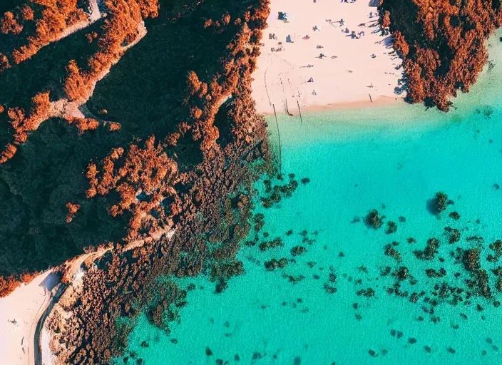 Image similar to symmetry!! a 2 8 mm macro aerial view of a beautiful beach in greece, photography, film, film grain, canon 5 0 mm, cinematic lighting