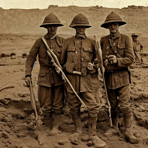 Image similar to ultra detailed photorealistic sepia - toned photo from 1 9 1 7, a small group of british soldiers standing at an archaeological dig site in wadi rum, ultra realistic, painted, intricate details, lovecraft, atmospheric, dark, horror, brooding, highly detailed, by clyde caldwell