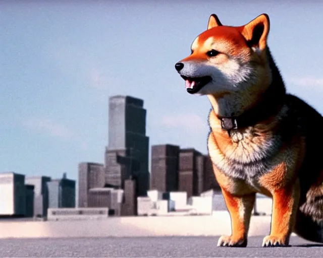 Image similar to godzilla as a shiba inu in a godzilla still film