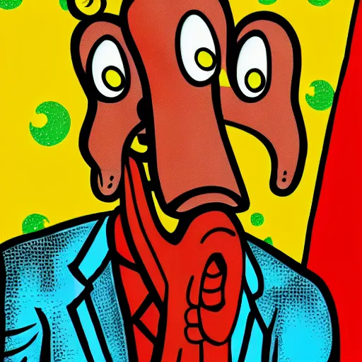 Prompt: handsome squidward, male portrait, colorful, pop art style