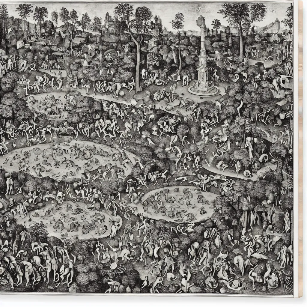 Image similar to garden of eden fountain highly detailed print by pieter bruegel