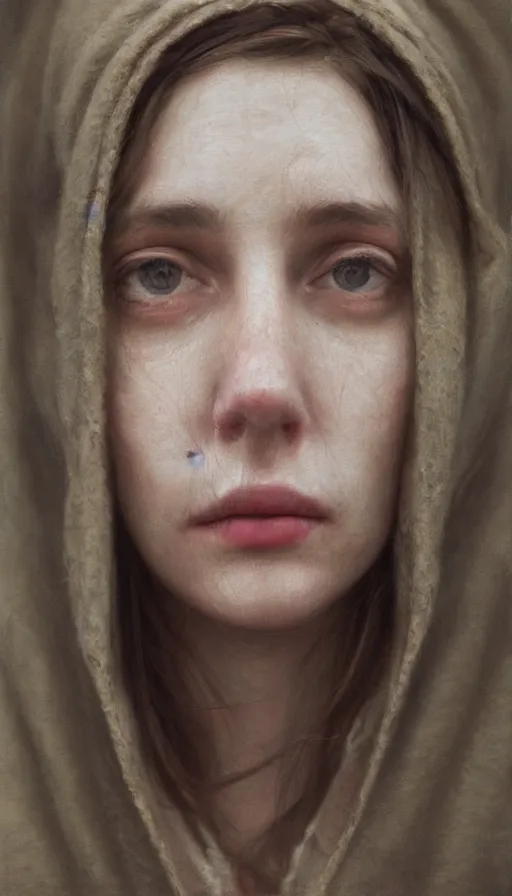 Image similar to cinematic portrait of young and severe woman with a crooked nose, intricate, elegant, by alyssa monks, highly detailed, symmetrical face, fine details, masterpiece, trending on artstation