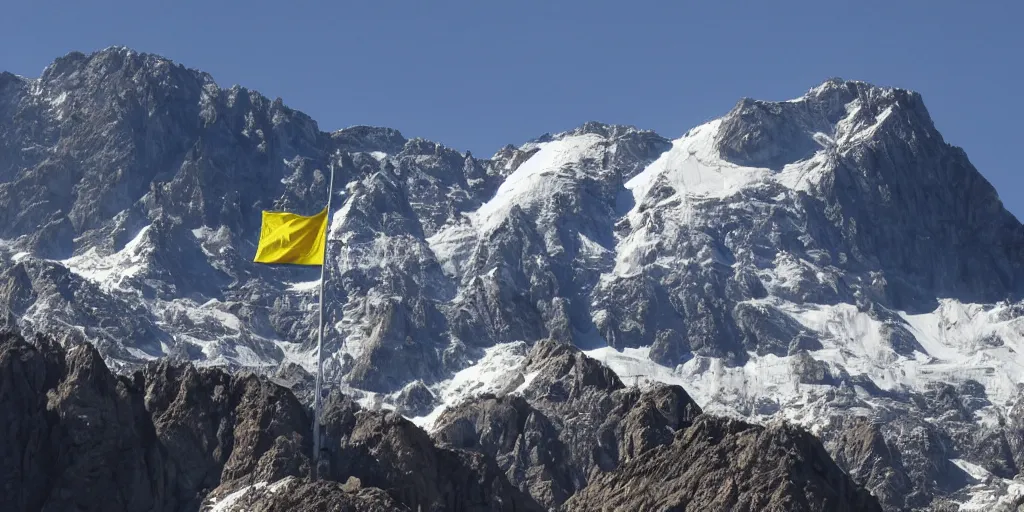 Image similar to flag of kazakhstan flying over mountain