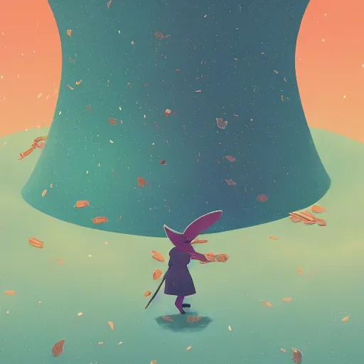 Image similar to A rabbit full of hope, looking for a black hole in an infinite time loop by Victo Ngai and Ghibli andlisk feng and atey ghailan