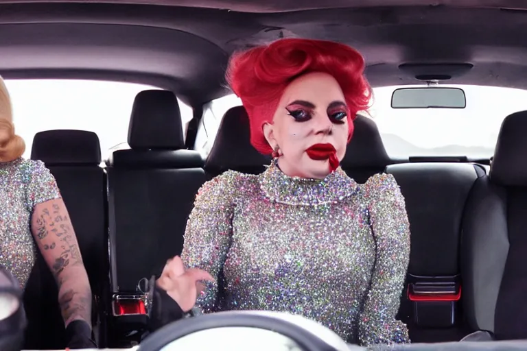 Image similar to lady gaga and judy garland in carpool karaoke, lady gaga, judy garland, red weapon 8 k s 3 5, cooke anamorphic / i lenses, highly detailed, cinematic lighting