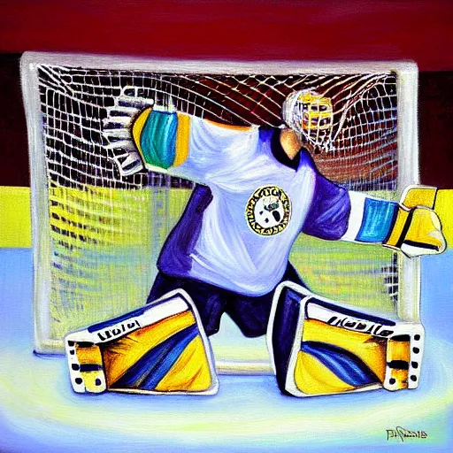 Image similar to goal keeper with wings, rennasainse painting