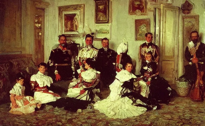 Image similar to high quality high detail painting by ilya repin, a colonial general and his family, hd